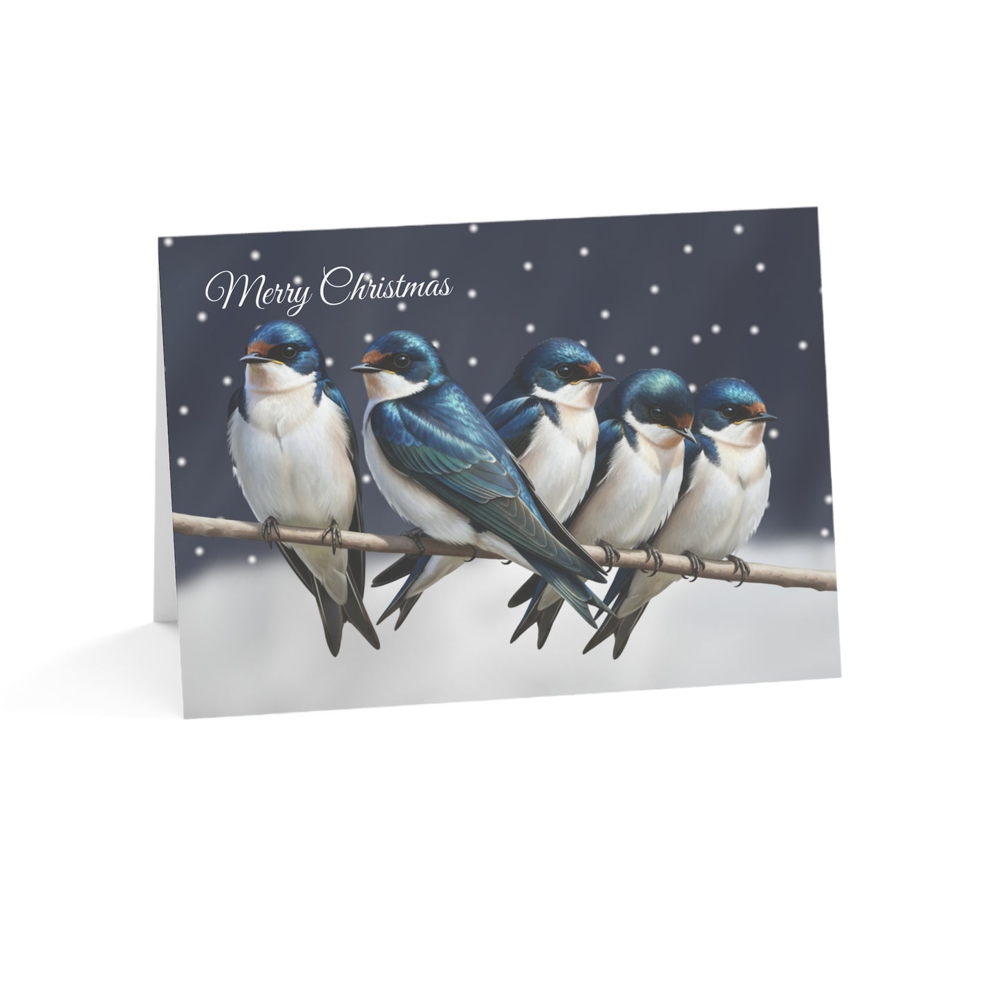 Tree Swallows Bird Art Premium Christmas Card 7x5" | Double-Sided Matte Holiday Greeting