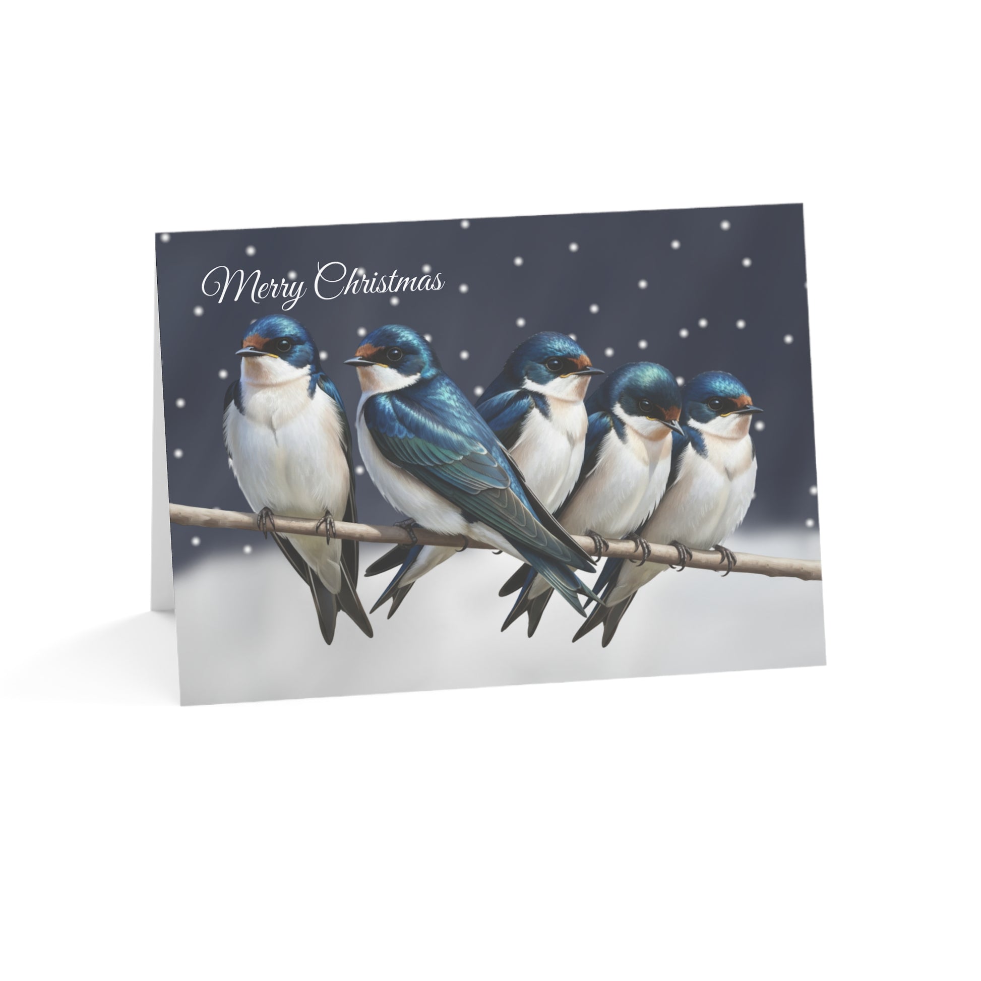Tree Swallows Bird Art Premium Christmas Card 7x5" | Double-Sided Matte Holiday Greeting