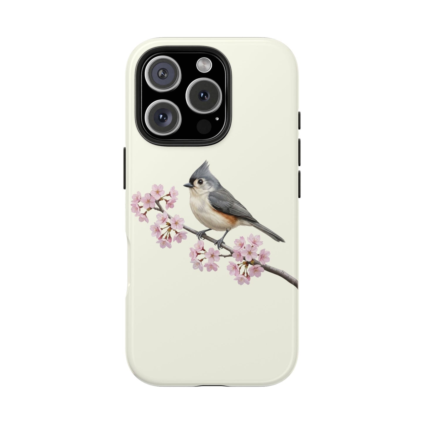 Tufted Titmouse & Cherry Blossom Tough iPhone Case Creamy White