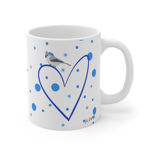 Tufted Titmouse Valentine's Day Bird Mug 11oz Blue Heart