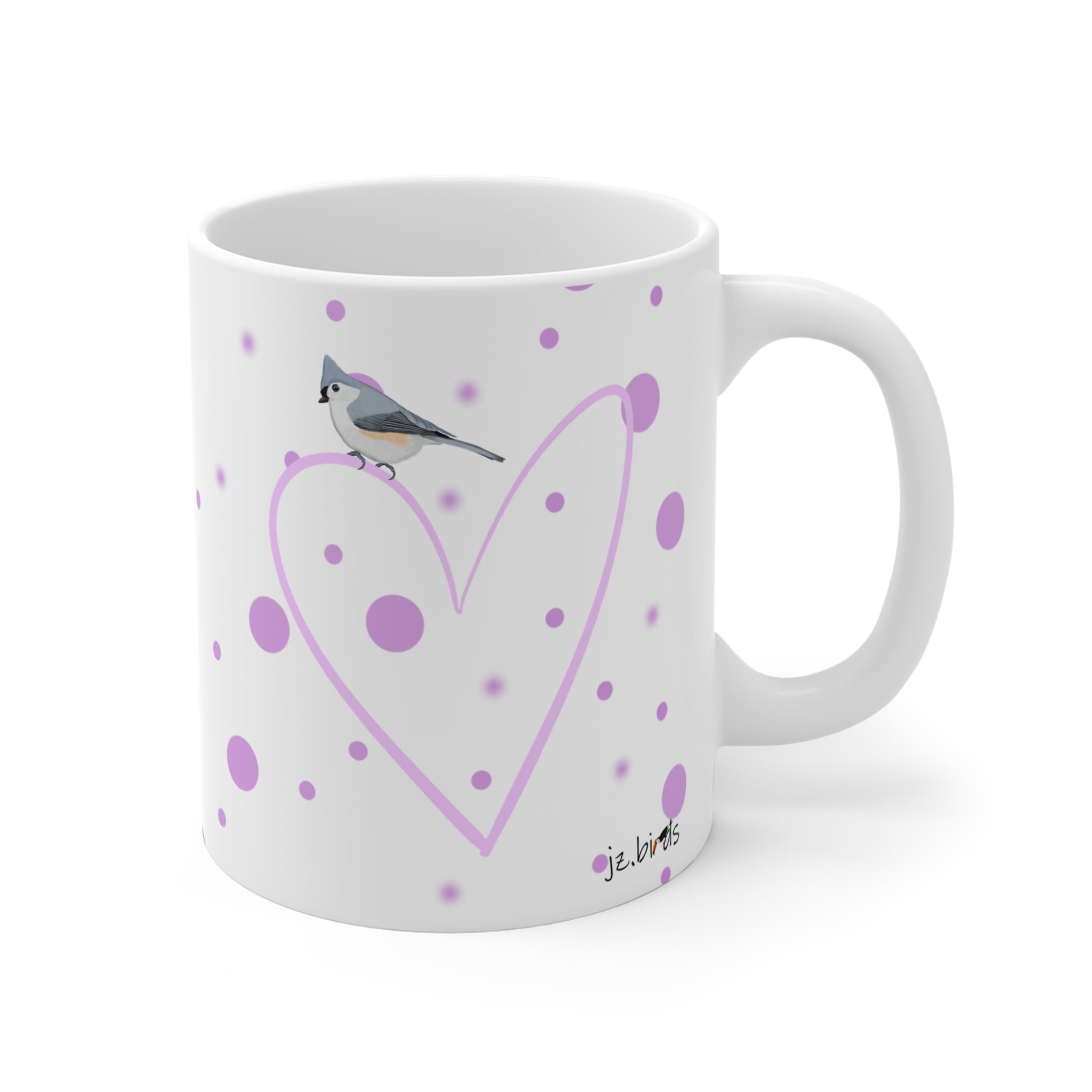 Tufted Titmouse Valentine's Day Bird Mug 11oz Pink Heart