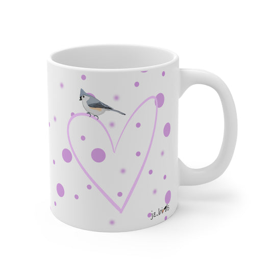 Tufted Titmouse Valentine's Day Bird Mug 11oz Pink Heart