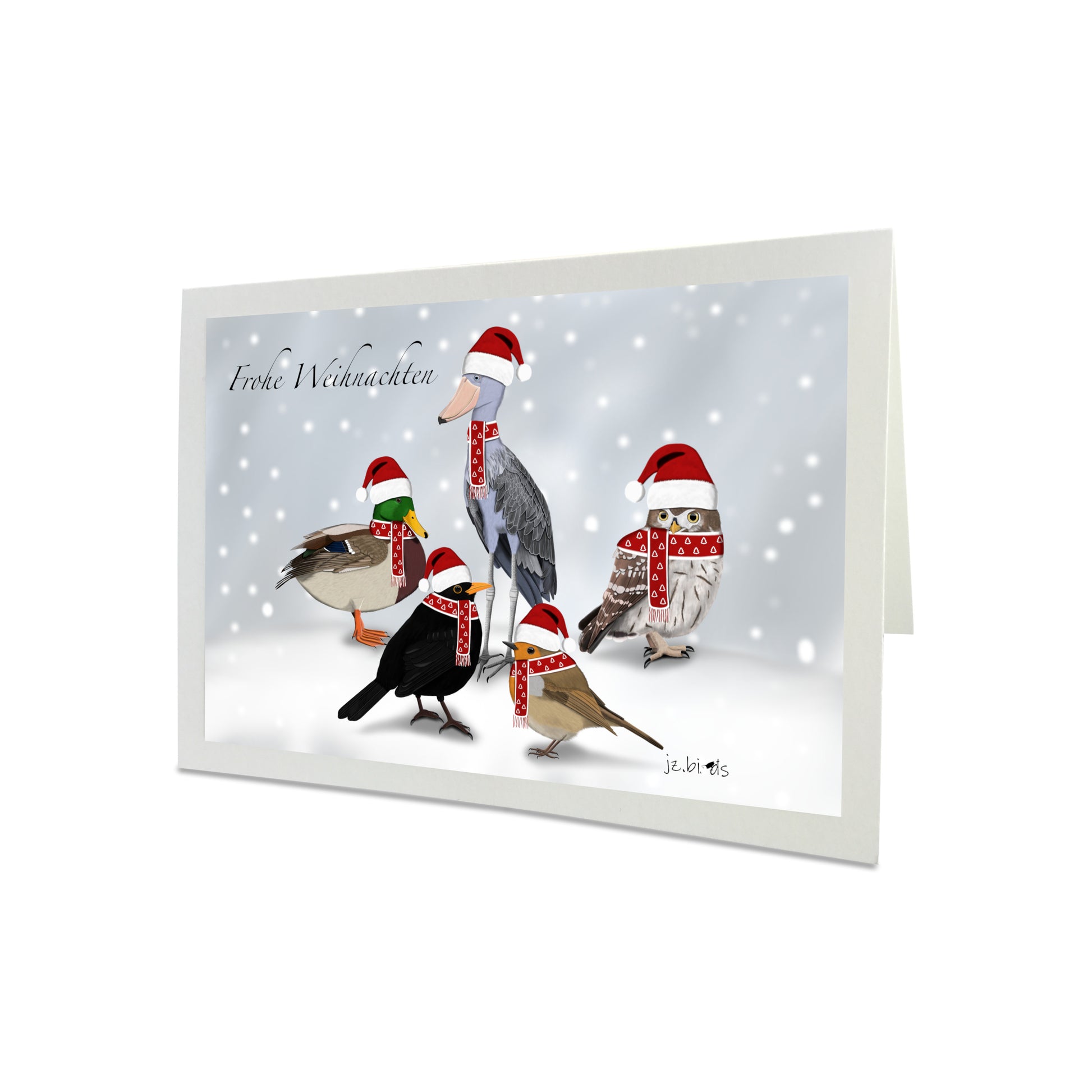 Weihnachtskarte Amsel Rotkehlchen Ente Eule Schuhschnabel Vogel Zeichnung Frohe Weihnachten Inklusive Umschlag