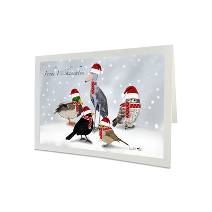 Weihnachtskarte Amsel Rotkehlchen Ente Eule Schuhschnabel Vogel Zeichnung Frohe Weihnachten Inklusive Umschlag