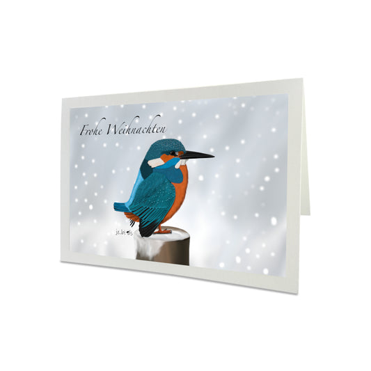 Weihnachtskarte Eisvogel im Schnee Vogel Zeichnung Frohe Weihnachten Inklusive Umschlag