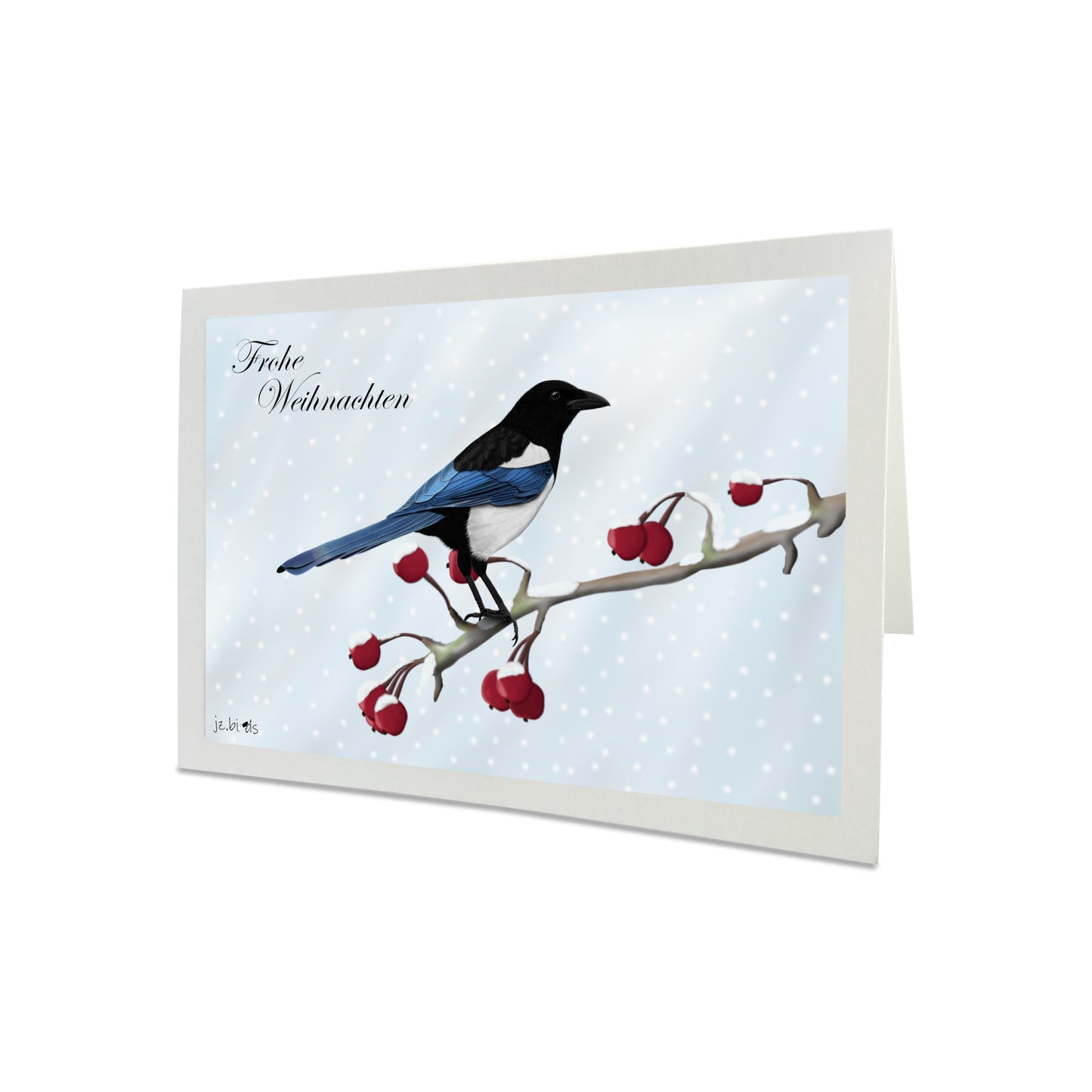 Weihnachtskarte Elster im Schnee Frohe Weihnachten Vogel Zeichnung Inklusive Umschlag