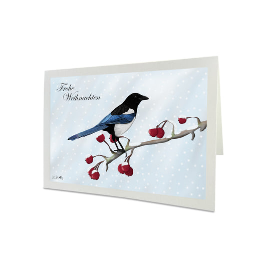 Weihnachtskarte Elster im Schnee Frohe Weihnachten Vogel Zeichnung Inklusive Umschlag