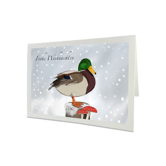 Weihnachtskarte Ente im Schnee Vogel Zeichnung Frohe Weihnachten Inklusive Umschlag