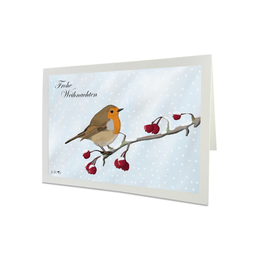 Weihnachtskarte Rotkehlchen im Schnee Frohe Weihnachten Vogel Zeichnung Inklusive Umschlag