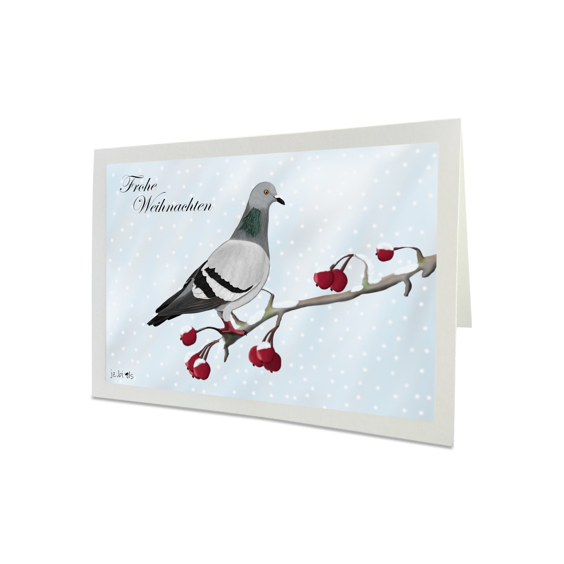 Weihnachtskarte Taube im Schnee Frohe Weihnachten Vogel Zeichnung Inklusive Umschlag