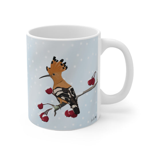 Wiedehopf auf einem Ast im Winter Weihnachten Schnee Vogel Tasse