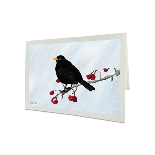 Blackbird Bird on a Winter Branch Greeting Card