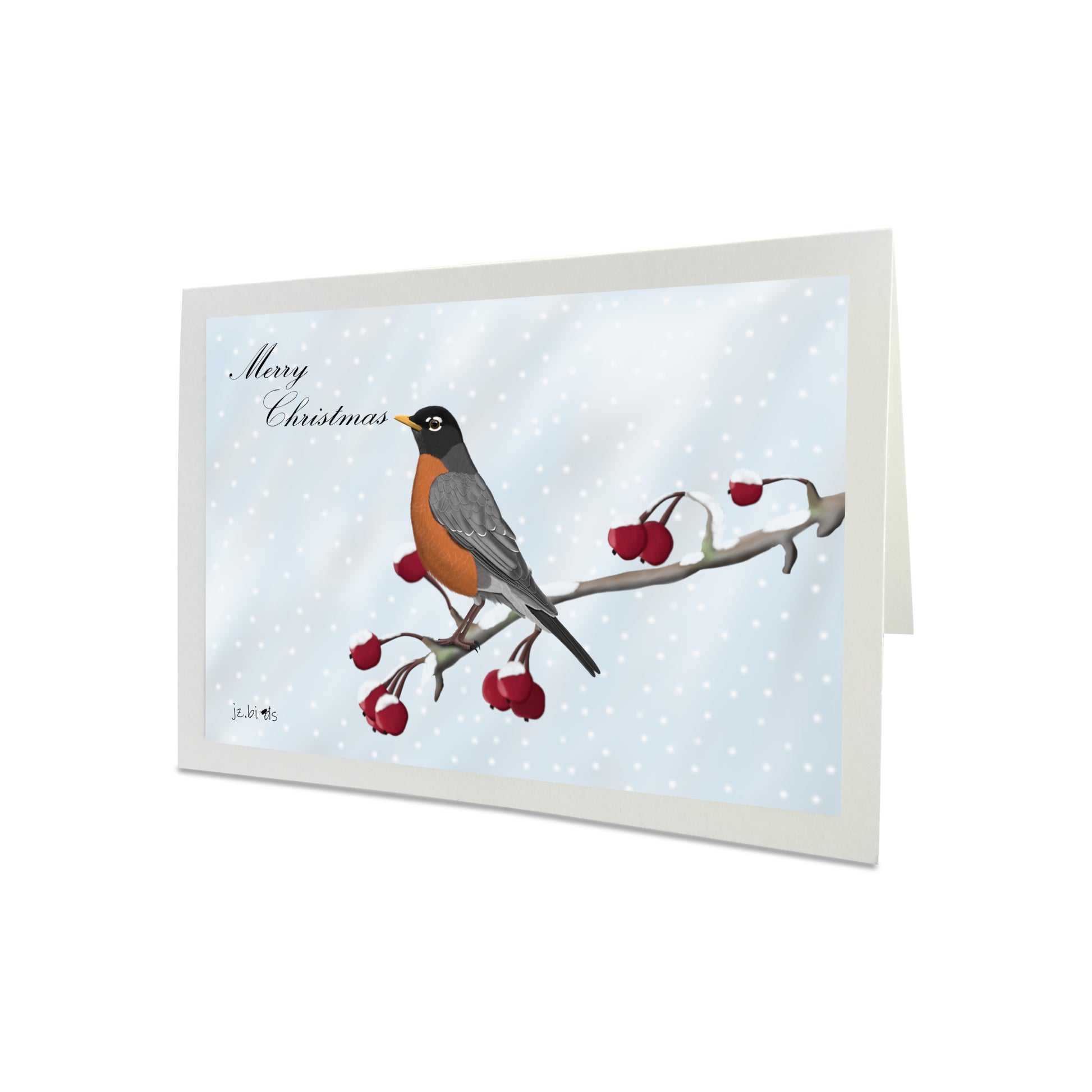 Robin Bird on a Winter Branch Merry Christmas Card