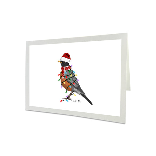 Robin as Santa Claus Bird with Fairy Lights Merry Christmas Greeting Card