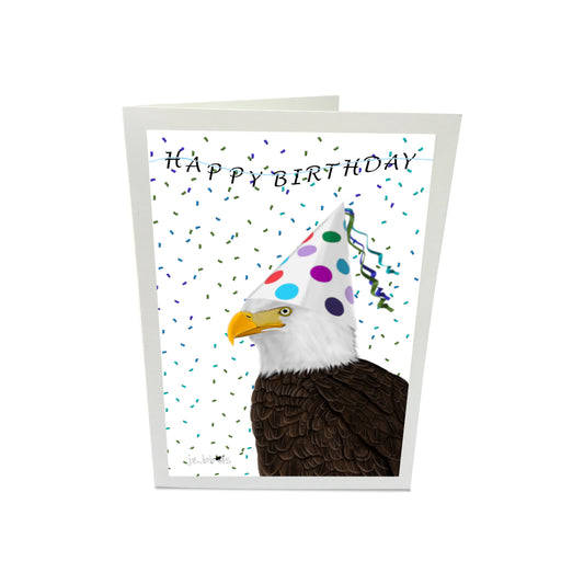 Bald Eagle Bird with Party Hat Happy Birthday Greeting Card