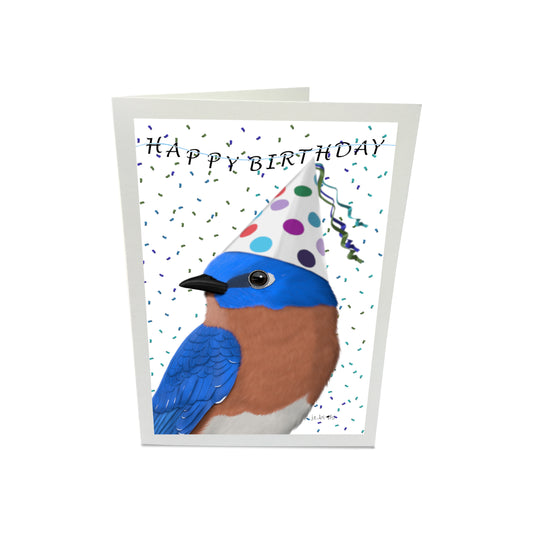 Bluebird Bird with Party Hat Happy Birthday Greeting Card
