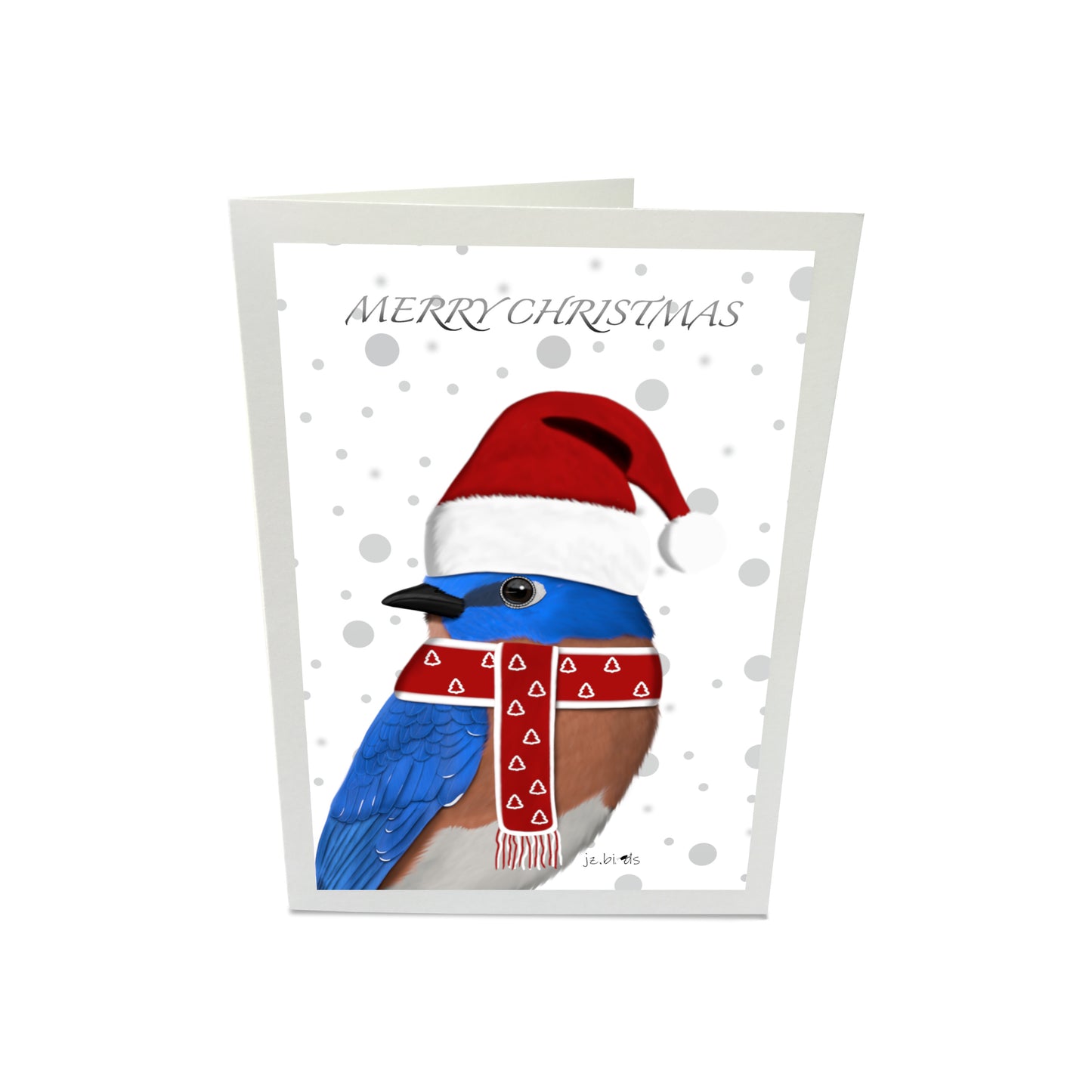 Bluebird with Santa Hat and Scarf Merry Christmas Bird Greeting Card