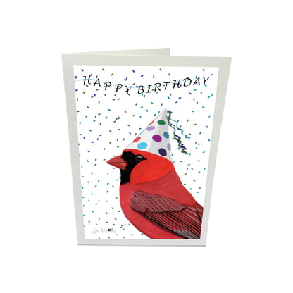 Cardinal with Party Hat Happy Birthday Bird Greeting Card