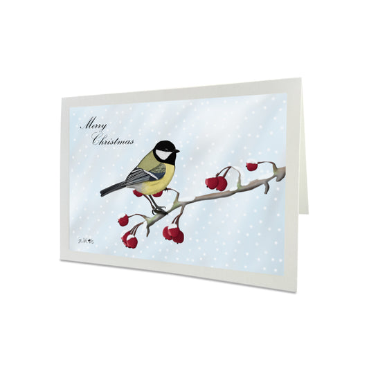 Chickadee Bird on a Winter Branch Merry Christmas Card