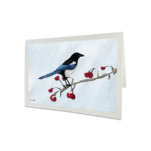 Magpie Bird on a Winter Branch Greeting Card