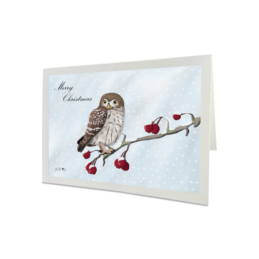 Owl Bird on a Winter Branch Merry Christmas Card