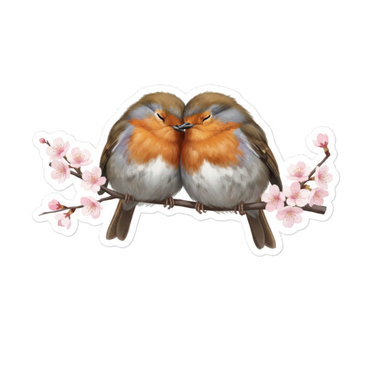 【コマドリ】 桜と野鳥のプレミアムステッカー | 光沢仕上げ ダイカットシール