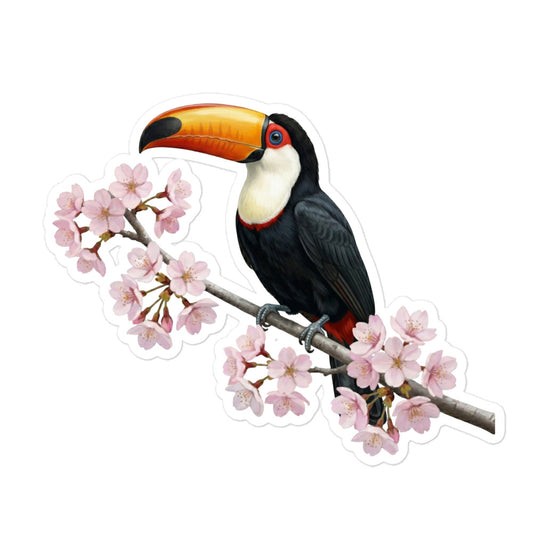 【オオハシ】 桜と野鳥のプレミアムステッカー | 光沢仕上げ ダイカットシール