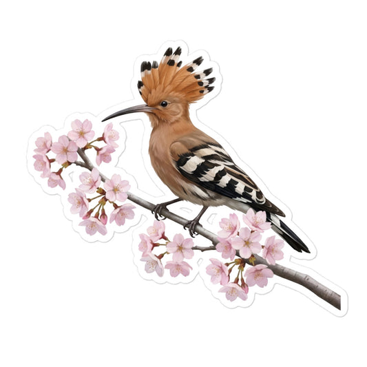 【ヤツガシラ】 桜と野鳥のプレミアムステッカー | 光沢仕上げ ダイカットシール