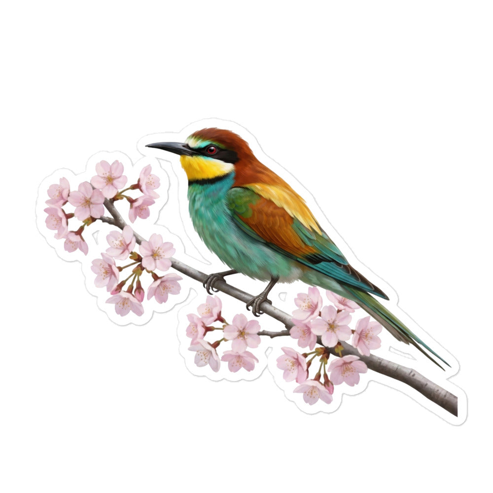 【ハチクイ】 桜と野鳥のプレミアムステッカー | 光沢仕上げ ダイカットシール
