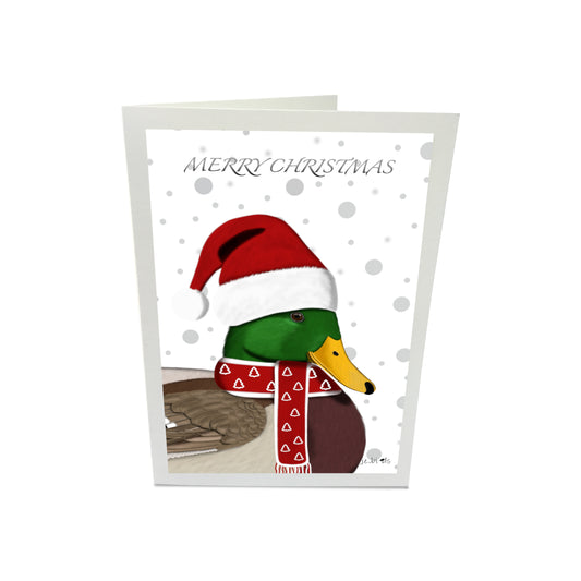 Mallard with Santa Hat and Scarf Merry Christmas Bird Greeting Card