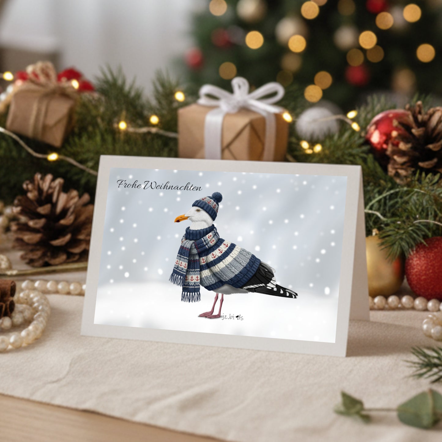 Möwe mit Strickpullover Weihnachtskarte Frohe Weihnachten Inklusive Umschlag