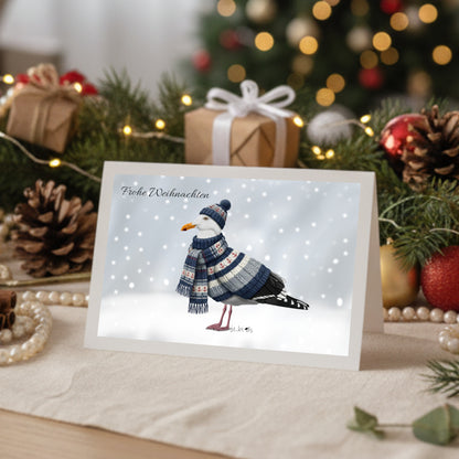 Möwe mit Strickpullover Weihnachtskarte Frohe Weihnachten Inklusive Umschlag