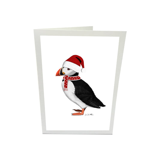Puffin Bird as Santa Claus Merry Christmas Greeting Card