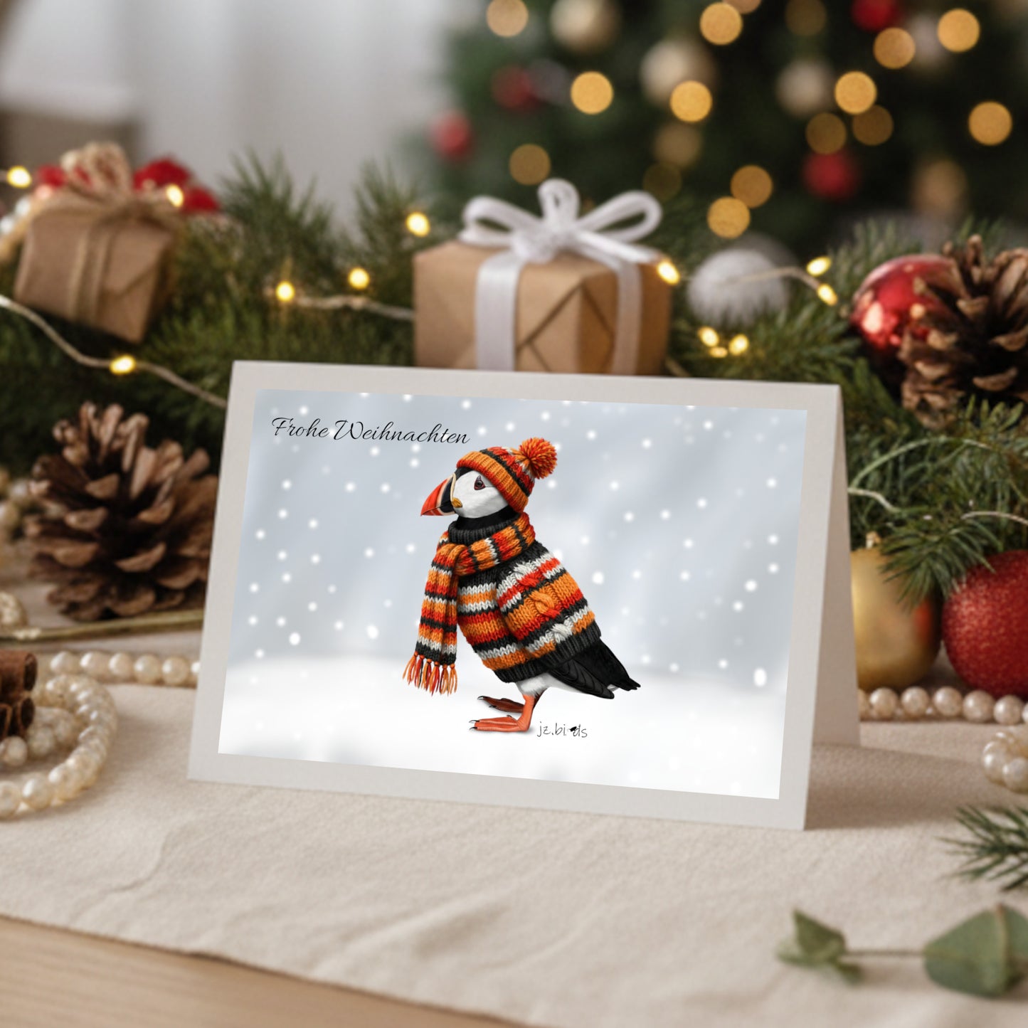 Papageitaucher mit Strickpullover Weihnachtskarte Frohe Weihnachten Inklusive Umschlag