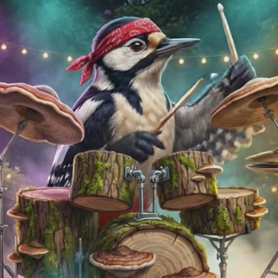 woodpecker playing drum solo