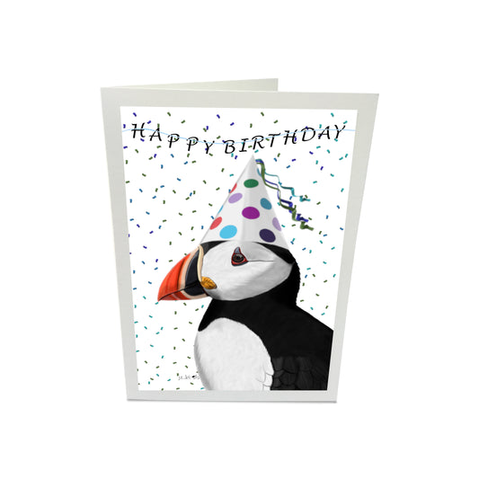 Puffin Bird with Party Hat Happy Birthday Greeting Card