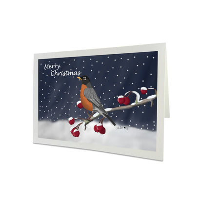 Robin on a Winter Branch Merry Christmas Bird Greeting Card