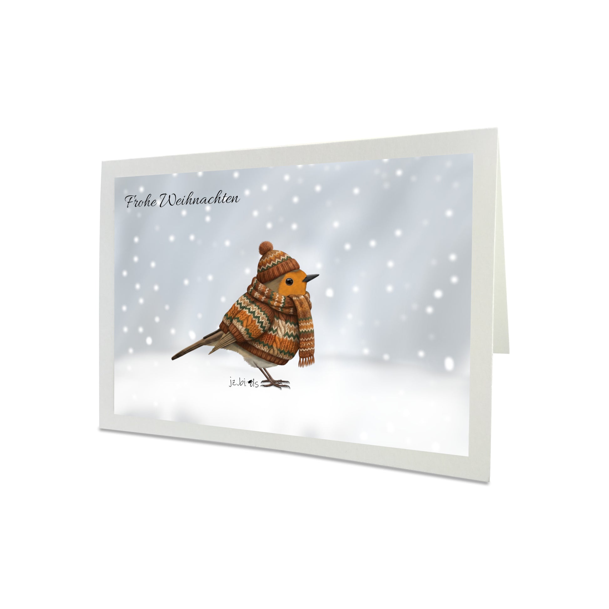 Rotkehlchen mit Strickpullover Weihnachtskarte Frohe Weihnachten Inklusive Umschlag