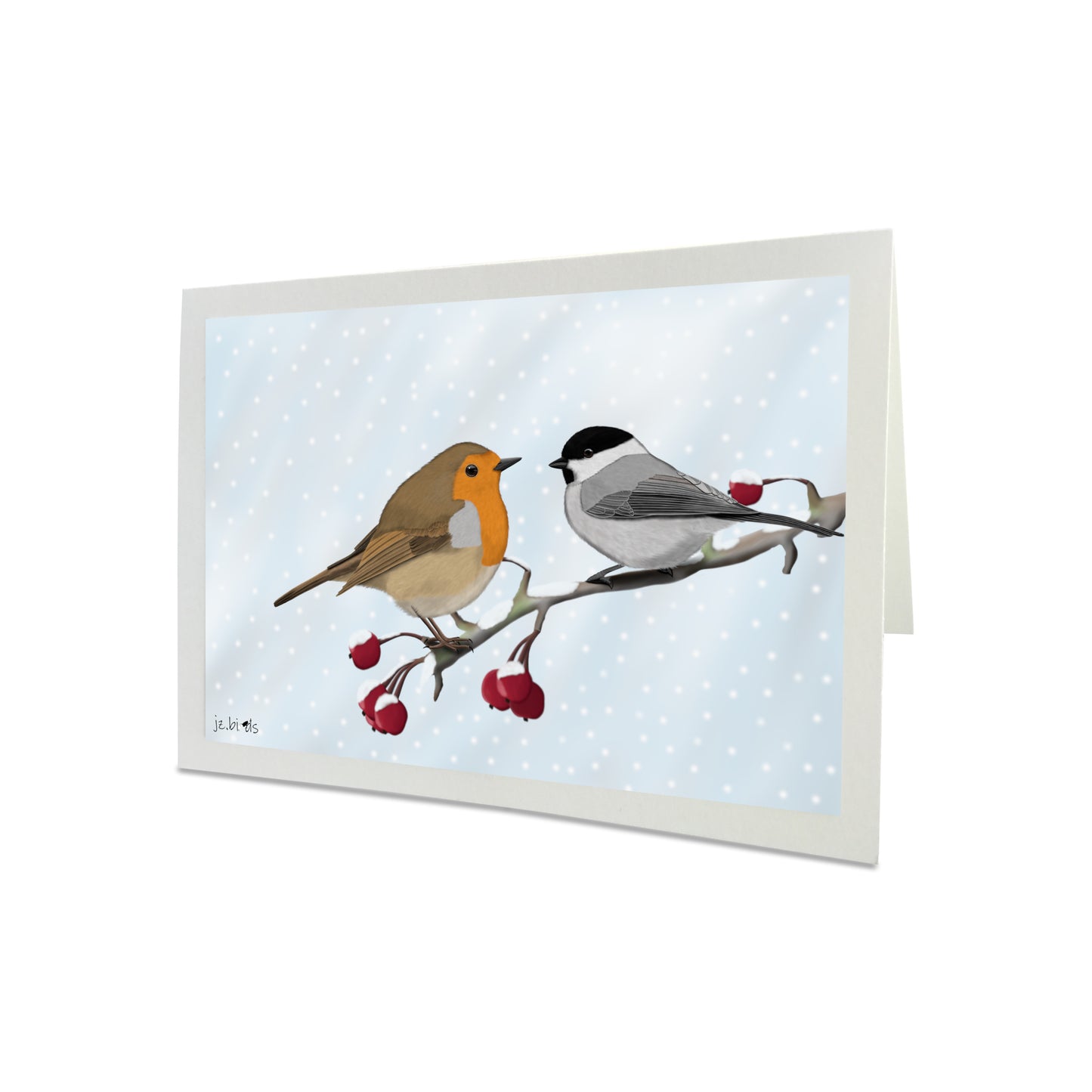 Robin and Willow Titmouse Bird on a Winter Branch Greeting Card