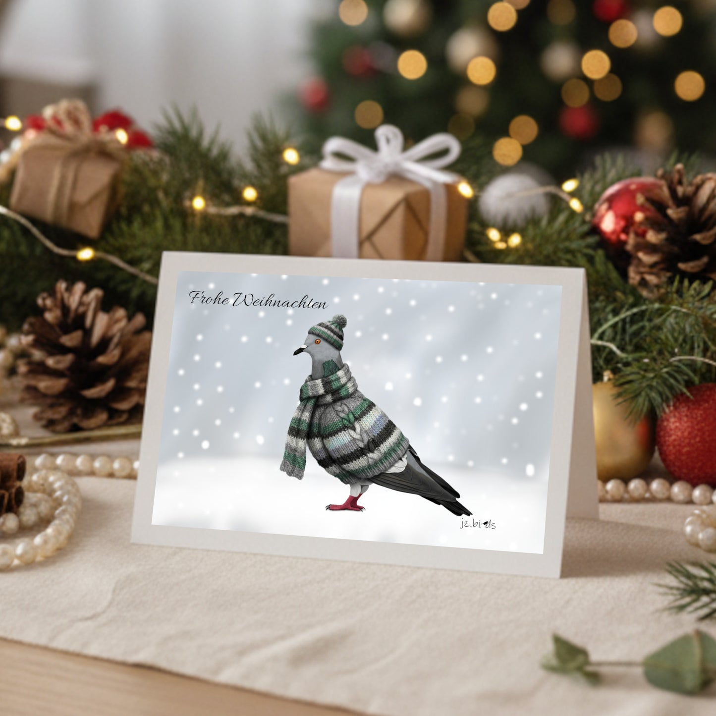 Taube mit Strickpullover Weihnachtskarte Frohe Weihnachten Inklusive Umschlag