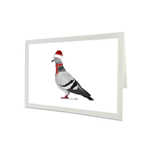 Pigeon Bird as Santa Claus Merry Christmas Greeting Card