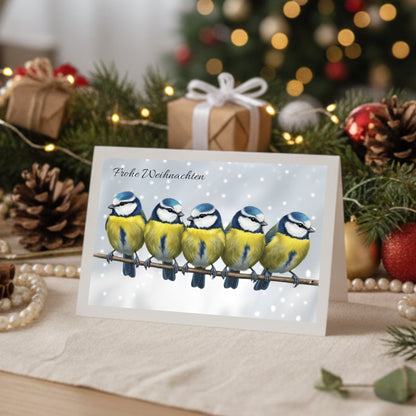 Blaumeisen auf einem Ast Weihnachtskarte Frohe Weihnachten Inklusive Umschlag