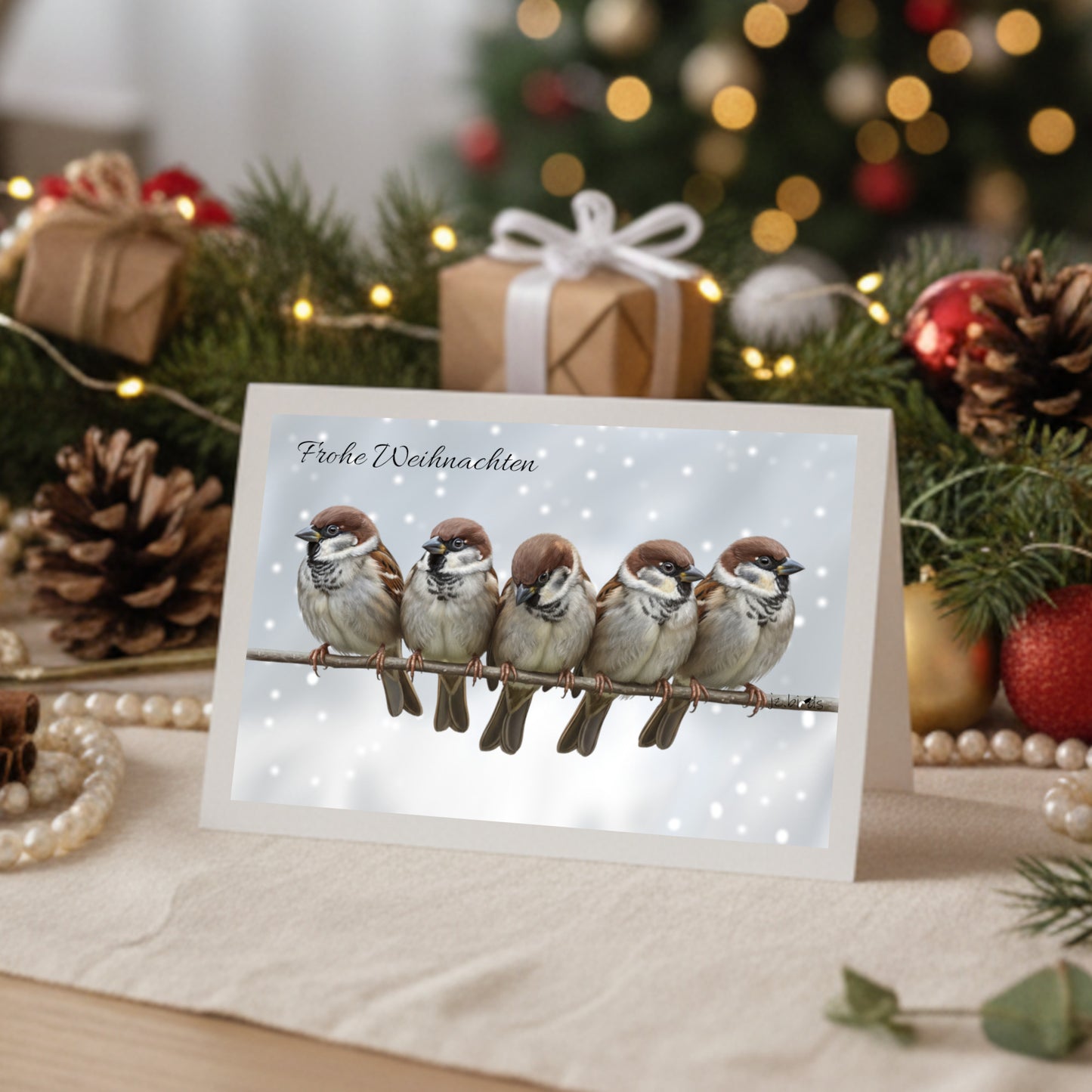Spatzen auf einem Ast Weihnachtskarte Frohe Weihnachten Inklusive Umschlag