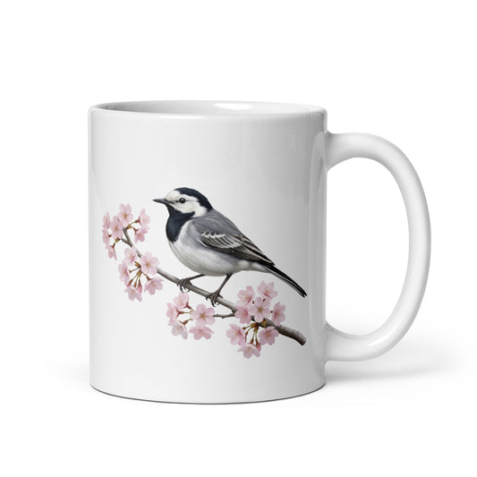 ハクセキレイ と桜の マグカップ - 野鳥 バードウォッチング ギフト - ドイツデザイン