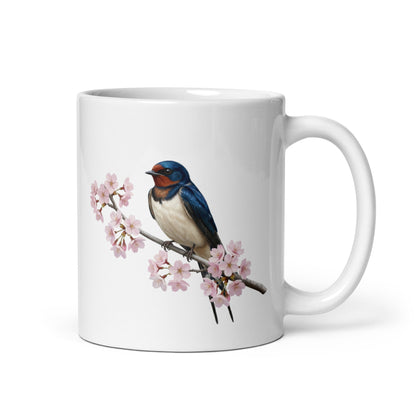 ツバメと桜の マグカップ - 野鳥 バードウォッチング ギフト - ドイツデザイン
