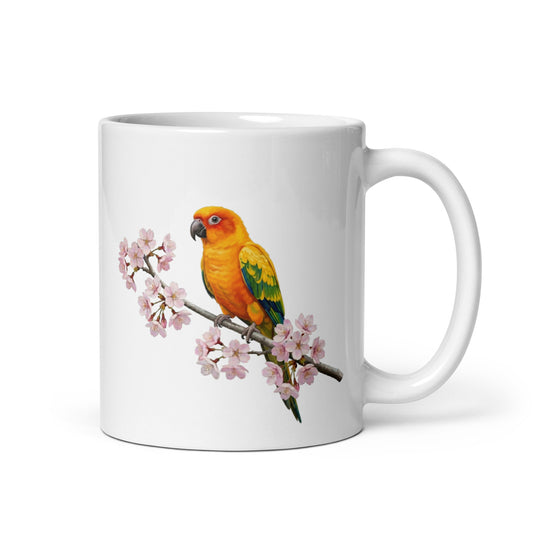 コガネメキシコインコと桜の マグカップ - 野鳥 バードウォッチング ギフト - ドイツデザイン