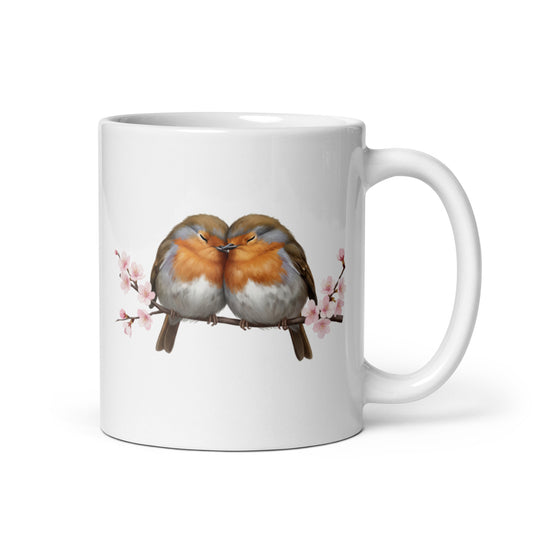ヨーロッパコマドリと桜の マグカップ - 野鳥 バードウォッチング ギフト - ドイツデザイン