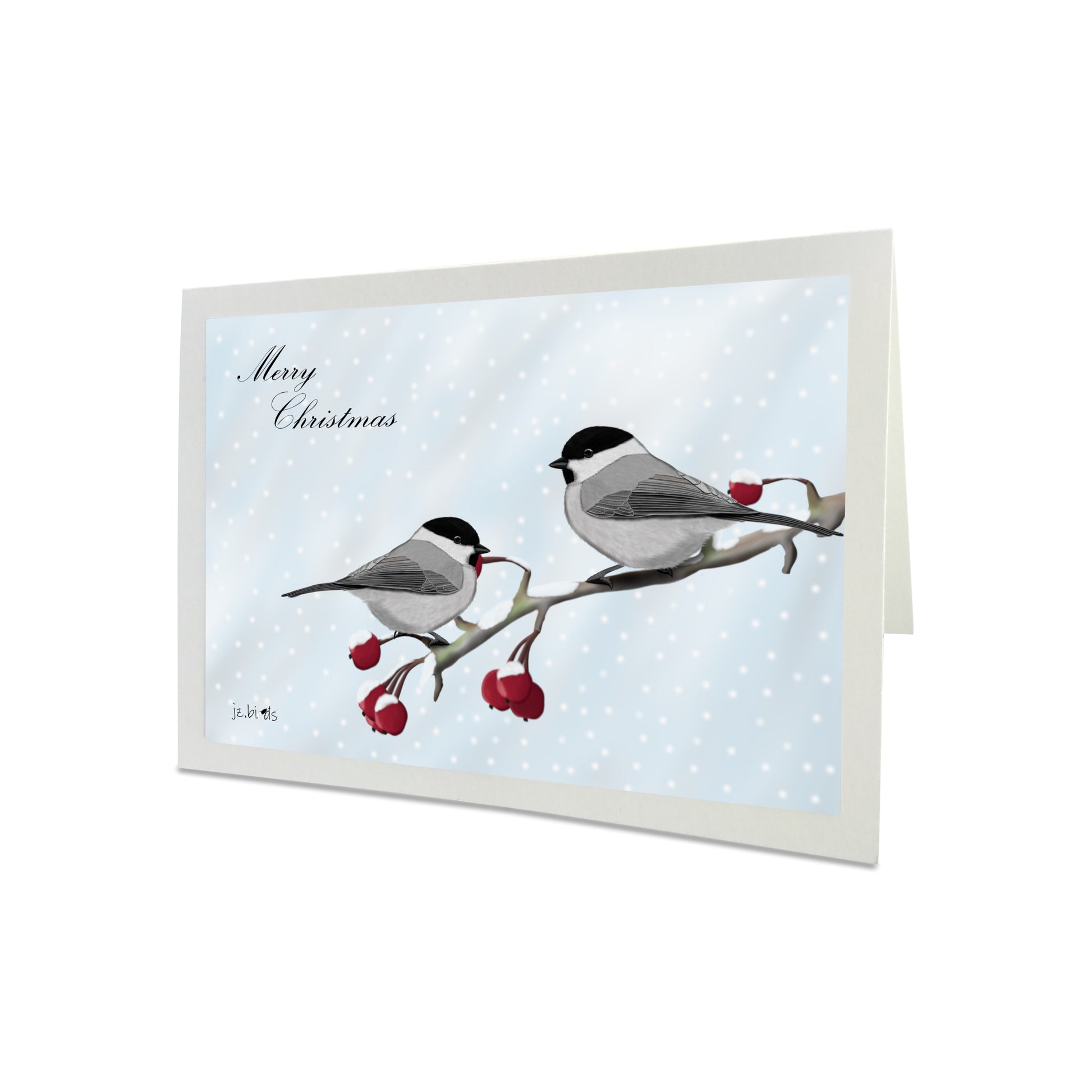 Willow Titmice Birds on a Winter Branch Merry Christmas Card